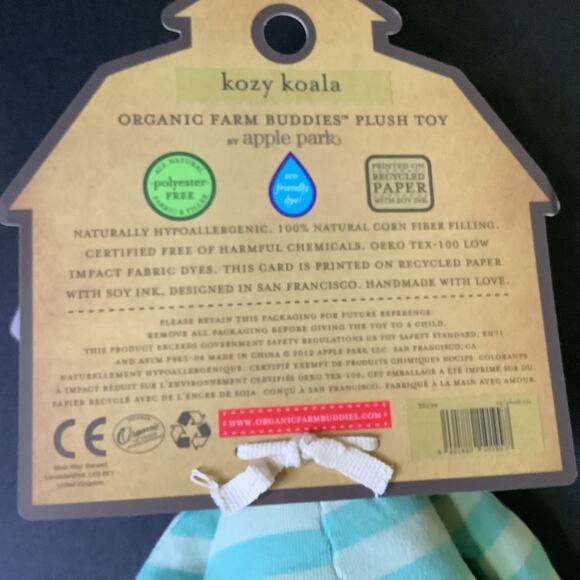 Kozy Koala Organic Farm Buddies Plush Toy by Apple Park- 14" Doll - NWT - Picture 4 of 4